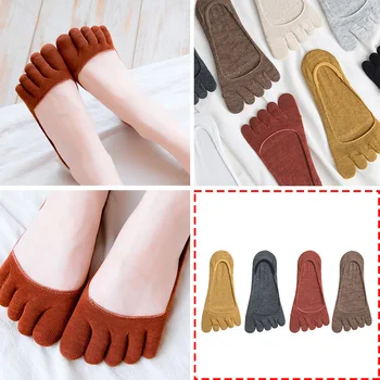 1 Чифт женски чорапи с пет пръста, пролетно-летни и есенни модни къси дамски чорапи-лодки, изработени от памук, с пет пръста