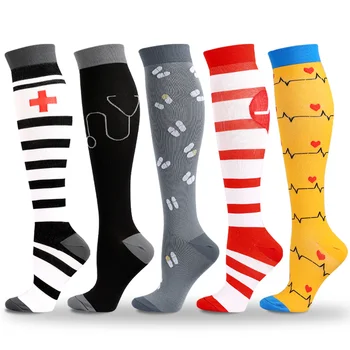 Компресия Чорапи HYSAIXIA, многоцветни, За Измерване на Налягане, ЕКГ, За Мъже, Жени, Диабет, Разширени Вени, За Маратон, За Разходки, За медицински Сестри, За Джогинг