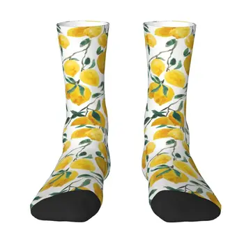 Модерен мъжки чорапи с акварельным жълто-лимонов модел Унисекс, топли комфортни летни чорапи с 3D принтом ботаническата изкуство
