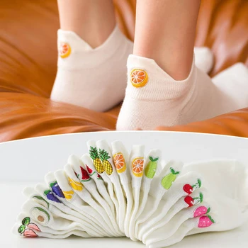 Ежедневието на обикновен бели Чорапи, дамски къси чорапи с бродерии на Плодове, Авокадо, Ягоди, Диня, Банани, летни чорапи до щиколоток в стил харадзюку