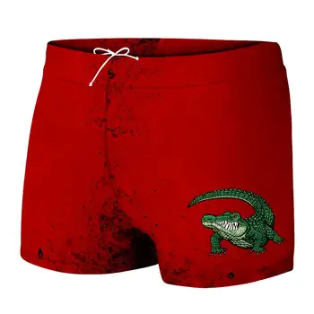 Червена вратовръзка с логото на крокодил, мъжки ластични плувни гащи с принтом, плажни шорти за плуване, бански костюм за сърф, Шорти-боксерки, мъжки