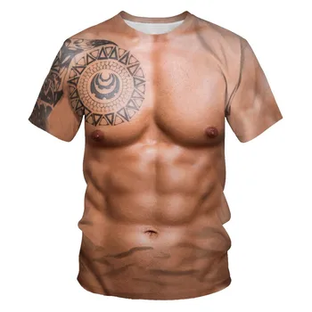 Лятна нова интересна мъжка тениска с 3D-принтом, на хладно градинска спортно облекло за фитнес с изкуствени мускули на корема, както по Размер, къс ръкав. XS-6XL