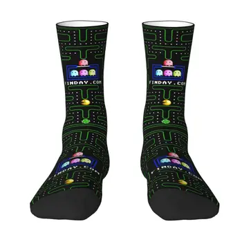 Забавни мъжки чорапи за аркадна игра PacMan Doodle, унисекс, топли удобни чорапи за екипажа с 3D принтом