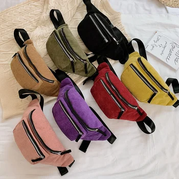 Вельветовая поясная чанта, дизайнерски нагрудная чанта с цип, спортни, пътни чанти на колан за момичета, модни поясная чанта за телефон за жени