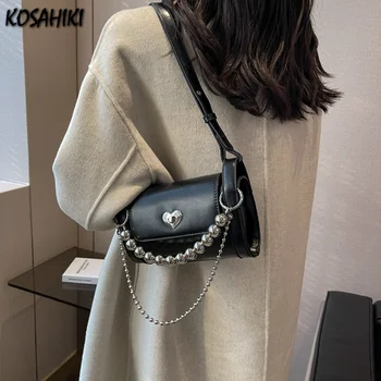 Y2k Естетически гранжевые чанти с веригата и катарама във формата на сърце, женски Нови японски модни чанти през рамо, реколта чанта през рамо Kawaii Harajuku