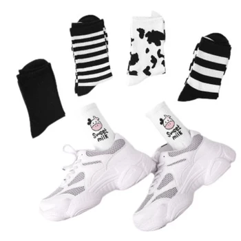 3 чифта/лот Чорапи с принтом крави, Красиви възли шарени Чорапи памук Унисекс, Смешни чорапи, Дамски чорапи Happy Skateboard Flame