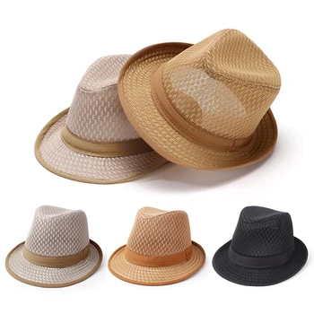 Лятна окото сламена шапка за мъже, ковбойская джаз шапка, модни мъжки пътна плажната панама, солнцезащитная шапка