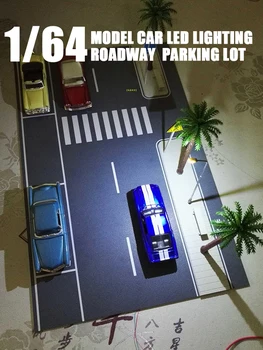 Диорама 1/64, монолитен под налягане модел гараж, led осветление, градска път, паркинг, на фона на картината, Модел сцена, детска Играчка за Подарък