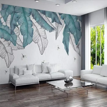 Тапети beibehang по поръчка, големи висококачествени модерни минималистичные, ръчно рисувани, акварел листата на растенията, скандинавски фон на стената
