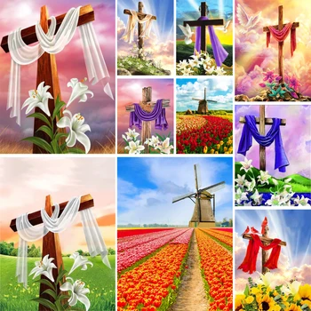 На кръста на Исус, за оцветяване на числата, комплект за рисуване с акрилни бои 50*70, картини върху платно с ръчно изработени за деца, стенно изкуство за рисуване