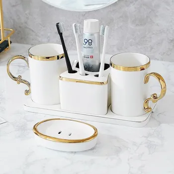 Креативен европейския керамичен комплект за миене на съдове, Чаша за четка за зъби, Достъпен лукс, Баня, Набор от пет