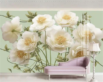 Нов бежово цвете, 3d триизмерен релеф, модерен цвете, спалня, телевизор, диван, фон, монтиране на украса за дома, стенопис от папие-маше