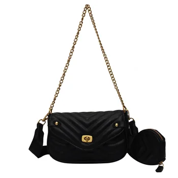 Популярната малка дамска чанта с капак във френски стил; чанта през рамо на веригата с кръгли портмоне за монети