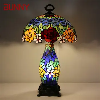 Стъклена настолна лампа БЪНИ Тифани LED Модерен и креативен интериор под формата на Рози цветя за дома, хол, Спалня, Прикроватной нощни Шкафчета