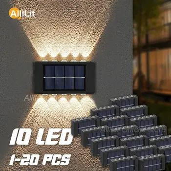 10 led соларни лампи, уличен монтиран на стената лампа, IP65, водоустойчив, нагоре и надолу, с начало базирани градина, веранда, декорация на двор 1 ~ 20pcs
