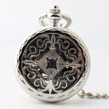 20 бр/лот, луксозни сребърен джобен механичен часовник с виртуален скелет в китайски стил, мъжки подарък часовници за жени