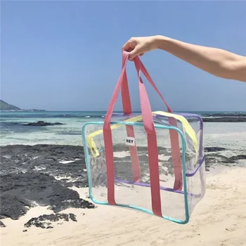 Бистра плажна чанта-тоут от PVC, водоустойчиви калъфи за плуване, козметичен органайзер за пътуване, чанта за съхранение, голяма прозрачна чанта на рамото