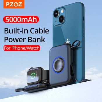PZOZ PowerBank Магнитни Мини Банка Хранене 5000 ма За Apple Watch Безжично Зарядно Устройство за Преносим Бързо Зареждане За iPhone Серия iWatch