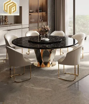 Домашен дизайнерски през цялата ресторант на маса, на стол с превръщането маса, лампа, луксозна мраморна маса за хранене