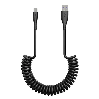 продажба на едро, 100 бр./лот, черно пружинное зарядно устройство type-c micro 8pin USB-кабел за трансфер на данни за мобилен телефон