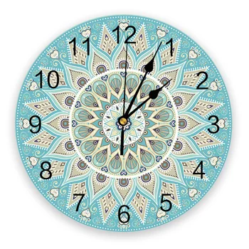Цветя мандала Декоративни кръгли стенен часовник с арабски цифри Дизайн Не тикающие стенни часовници-големи за спални баня