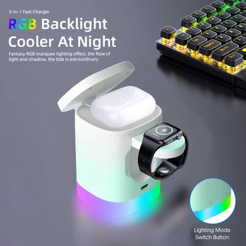 Led крушка RGB Light, сгъваеми безжични зарядни устройства, силна магнитна поставка за бързо зареждане, настолен компютър за iPhone 14 14pro 13 13Pro 12
