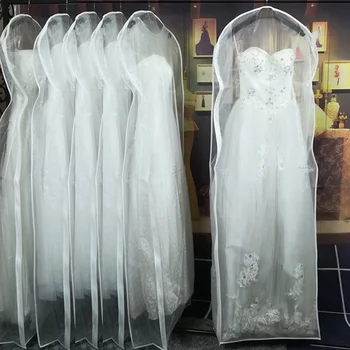 Двупосочен Прозрачен Тюл/Воал, Прахоустойчив Калъф за Сватбена рокля с страничния цип за Домашно Гардероб, Чанта за Съхранение Рокли JD014