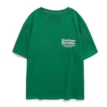 Maxdutti 2023, модна тениска с надпис High Street, женска тениска с кръгло деколте, зелен случайни топ, памук, лято