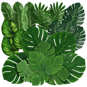 88 парчета палмови листа джунглата, 8 вида изкуствени тропически листа монстеры с дръжки за хавайски парти в стил Luau, плажната тематични партита