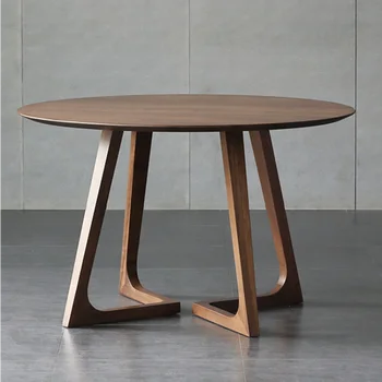 Кръгла маса в скандинавски стил, маса от масивна дървесина, семеен малка масичка в хола, прост, модерен, маса за хранене