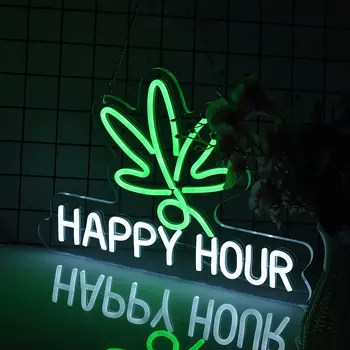Неонова реклама Happy Hour с захранван от USB за декор на стаята, с led неонова лампа с регулируема яркост, нощна светлина за бар, стенно изкуство за партита в пещера