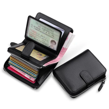 Портфейл с цип, Rfid портфейл от естествена кожа, държач за карти за мъже и жени, чантата с високо качество, ID, държач за кредитни карти, портфейл