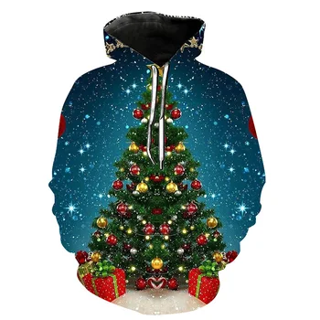 Весела Коледа, Hoody Harajuku с 3D принтом под формата на елхи, мъжко/дамско зимно яке, hoody Kawaii, Забавни, пуловери, дрехи