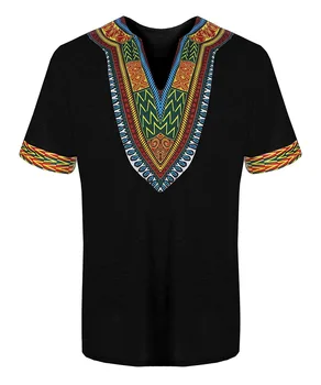 Памучен африканска риза, мъжка лятна риза с принтом дашики, V-образно деколте, къс ръкав, ежедневни блузи в стил хип-хоп тениска за почивка за мъже
