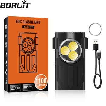 BORUiT V7 led EDC ключодържател-фенерче Type-C, Акумулаторна батерия за преносим Работен лампа, мини-фенерче с щипка, UV-джобен фенер за къмпинг