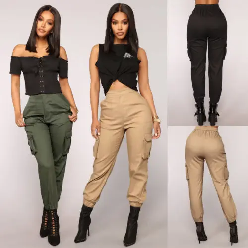 2018-Нови стилни дамски зреещи-карго, обикновена къси панталони армейского зелен цвят, памучни панталони в стил пънк, свободни, дълги спортни