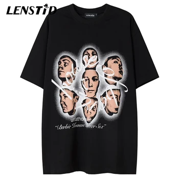 Летни мъжки тениски оверсайз в стил хип-хоп, тениски с образа на смешно лице, пънк-готически 2023, градинска облекло Harajuku, ежедневни памучни блузи, тениски