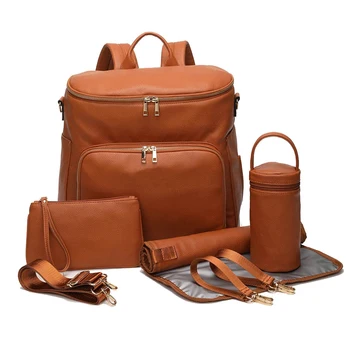Чанта за памперси от изкуствена кожа, раница с Голям капацитет, пътна чанта за бременни, чанта за колички, органайзер за смяна на пелени, пелена