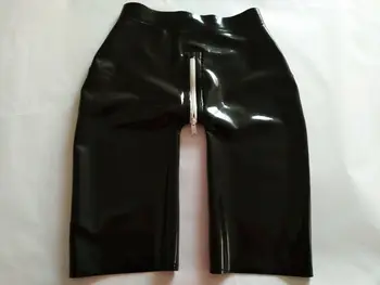 Шорти от латекс, каучук Гумените с цип на чатала, съкратен черни панталони 0,45 mm