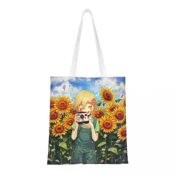 Чанта Basi Sunflower, дамски чанти за многократна употреба за пазаруване, модерен мъкна Omori с анимационни ужас, голяма чанта голям за пазаруване