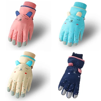 Детски зимни непромокаеми ръкавици за сняг, обикновена мультяшные уши, изолирана ветроупорен спортни ръкавици за сноуборд, ски, топлите ръкавици без пръсти