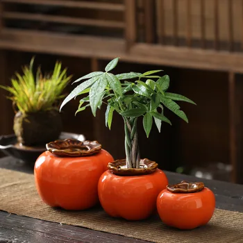 Цени на едро на евтини малка саксия за растения под формата на orange райска ябълка, новост в корейски стил, керамични настолни ръчно изработени саксии