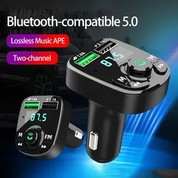 Зарядно устройство с Bluetooth 5.0 FM трансмитер PD 18 W Type-C Dual USB 4.2 A Цветна дифузната светлина на Запалката MP3 Музикален плейър