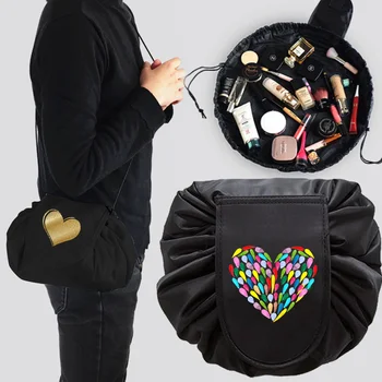 Косметичка на съвсем малък за пътуване, преносима чанта за съхранение на грим, женствена чанта с Изображение на любовта, Органайзер за грим с голям Капацитет, Клатч за Съхранение