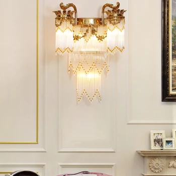 Мед, с монтиран на стената лампа на европейската лукс за всекидневната, Нощно шкафче за спалня, Творчески кабинет, лестничный лампа