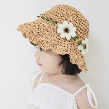 Панама, лятна детска шапка, сламена шапка за малки Момичета, модни плажна шапка свързани с лък, детски шапки принцеси и шапки, Детски шапки