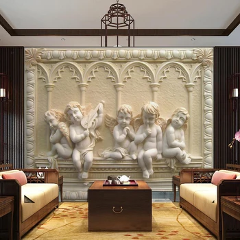 Индивидуални 3D стенни тапети с резба във вид на Ангел, на фона на дивана в хола, тапети за дома